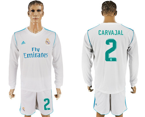 2017 18 Real Madrid 2 CARVAJAL Home Long Sleeve Soccer Jersey