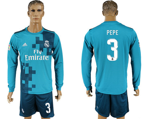 2017 18 Real Madrid 3 PEPE Away Long Sleeve Soccer Jersey