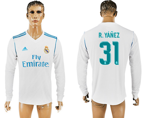 2017 18 Real Madrid 31 R.YANEZ Home Long Sleeve Thailand Soccer Jersey