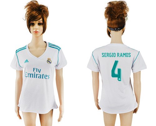 2017 18 Real Madrid 4 SERGIO RAMOS Home Women Soccer Jersey