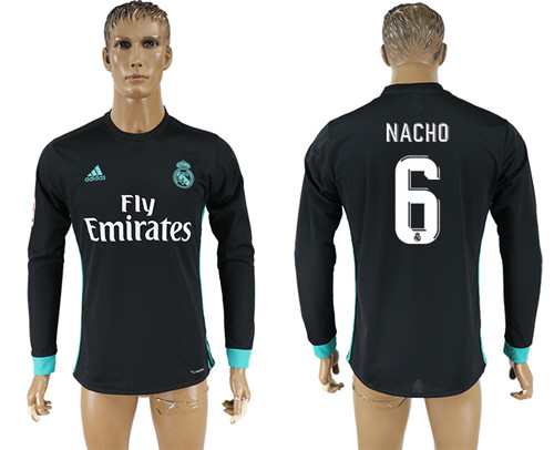 2017 18 Real Madrid 6 NACHO Away Long Sleeve Thailand Soccer Jersey