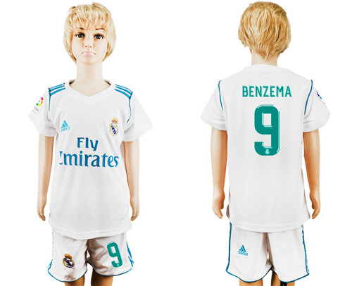 2017 18 Real Madrid 9 BENZEMA Home Youth Soccer Jersey