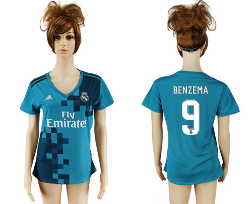 2017 18 Real Madrid 9 BENZEMA Third Away Women Soccer Jersey