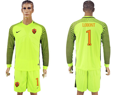 2017 18 Roma 1 LOBONT Fluorescent Green Long Sleeve Goalkeeper Soccer Jersey