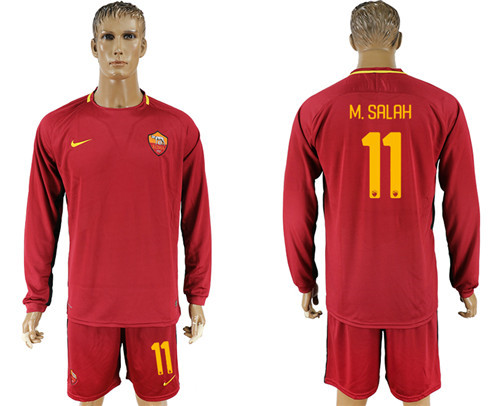 2017 18 Roma 11 M.SALAH Home Long Sleeve Soccer Jersey