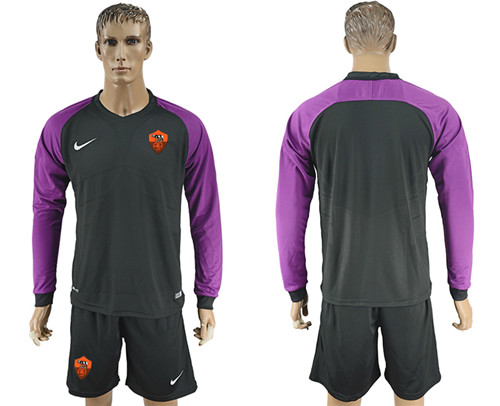 2017 18 Roma Black Long Sleeve Goalkeeper Soccer Jersey