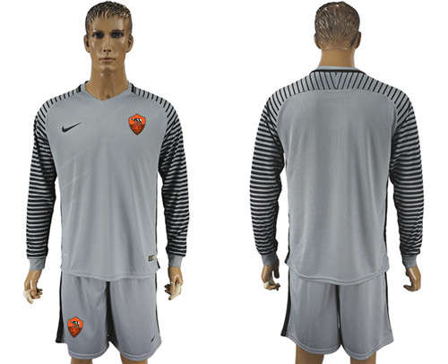 2017 18 Roma Gray Long Sleeve Goalkeeper Soccer Jersey