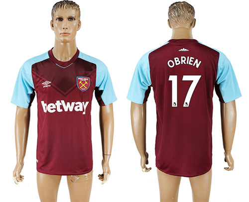 2017 18 West Ham United 17 OBRIEN Home Thailand Soccer Jersey