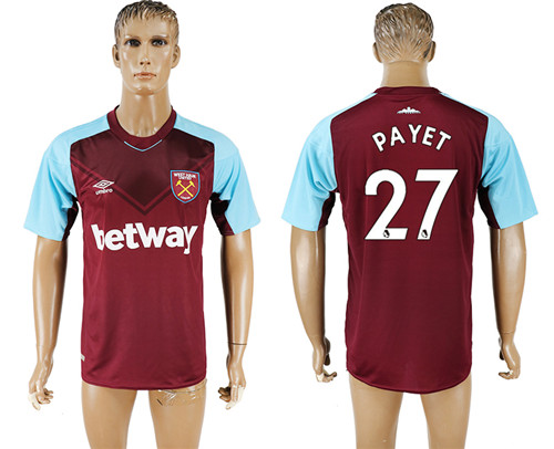 2017 18 West Ham United 27 PAYET Home Thailand Soccer Jersey