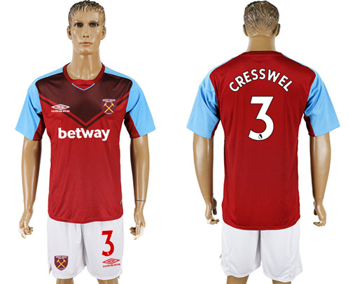 2017 18 West Ham United 3 CRESSWEL Home Soccer Jersey