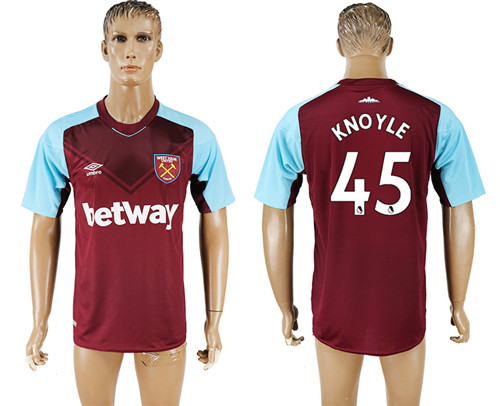 2017 18 West Ham United 45 KNOYLE Home Thailand Soccer Jersey