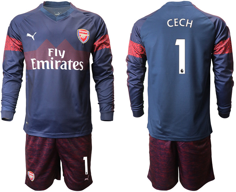 2018 19 Arsenal 1 CECH Away Long Sleeve Soccer Jersey