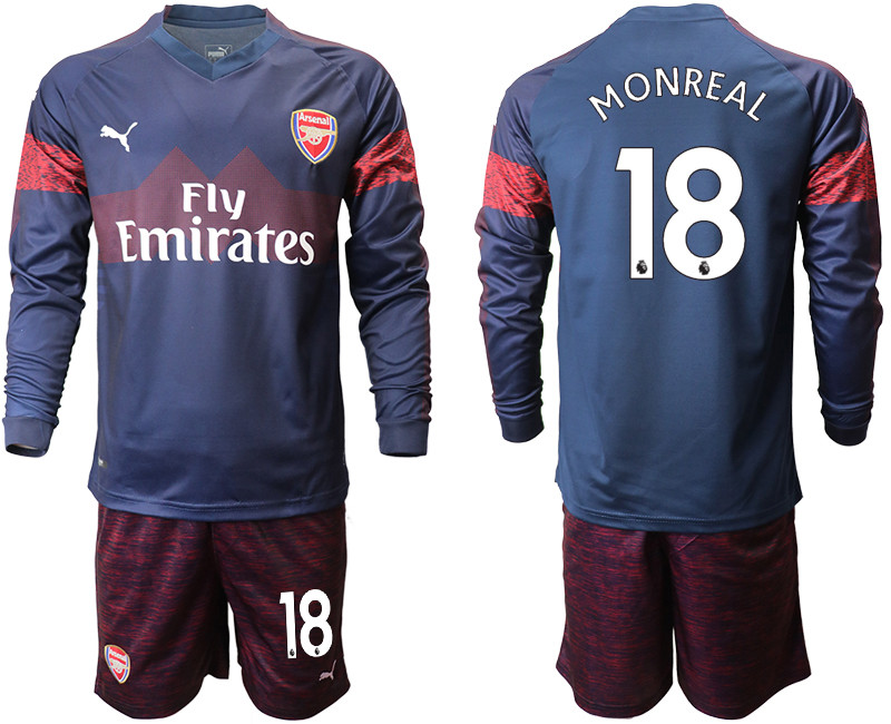 2018 19 Arsenal 18 MONREAL Away Long Sleeve Soccer Jersey