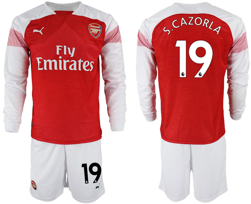 2018 19 Arsenal 19 S.CAZORLA Home Long Sleeve Soccer Jersey