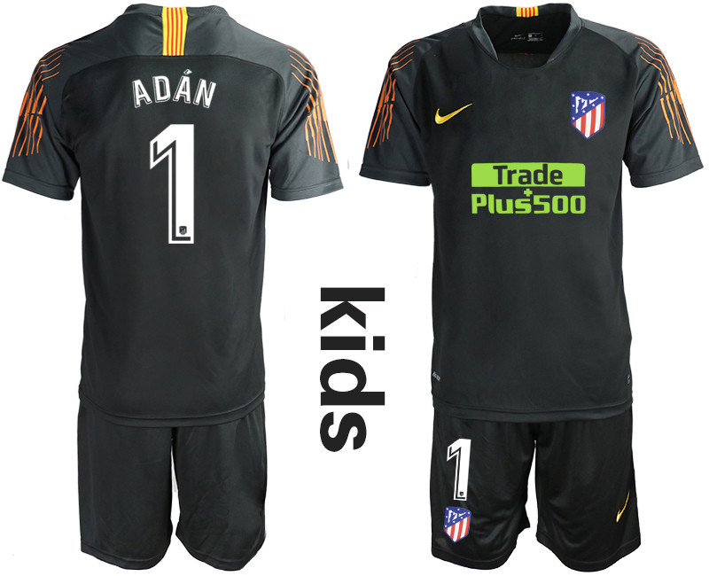 2018 19 Atletico Madrid 1 ADAN Black Youth Goalkeeper Soccer Jersey