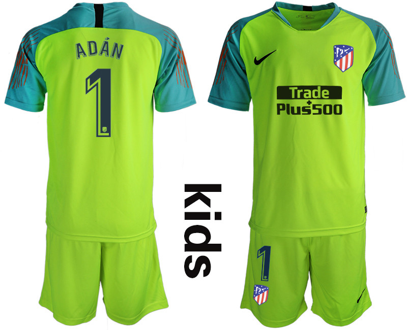 2018 19 Atletico Madrid 1 ADAN Fluorescent Green Youth Goalkeeper Soccer Jersey