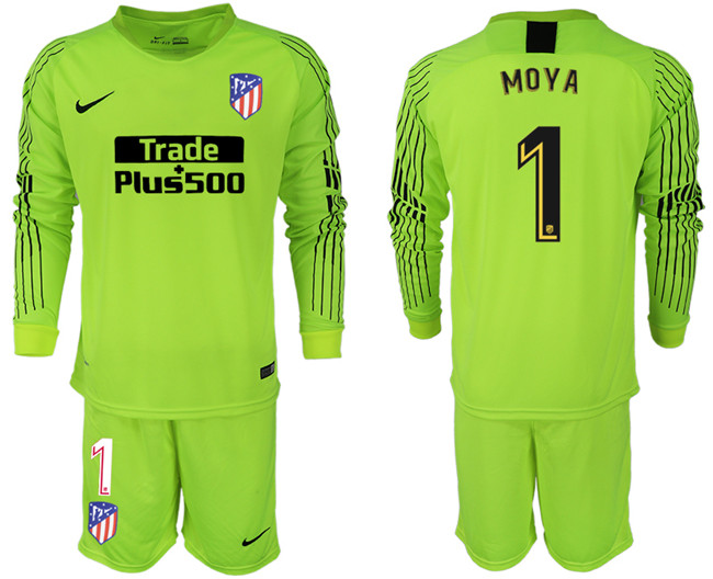 2018 19 Atletico Madrid 1 MOYA Fluorescent Green Goalkeeper Long Sleeve Soccer Jersey