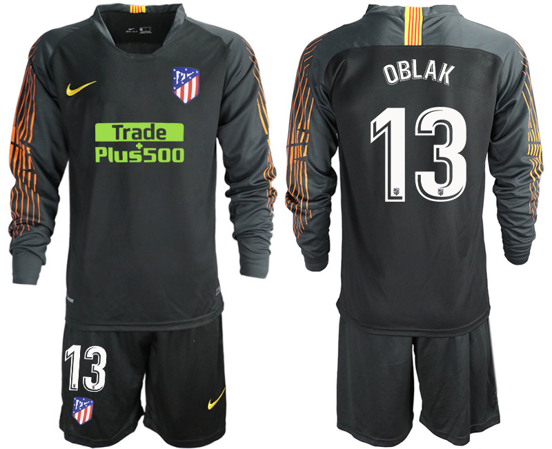 2018 19 Atletico Madrid 13 OBLAK Black Long Sleeve Goalkeeper Soccer Jersey