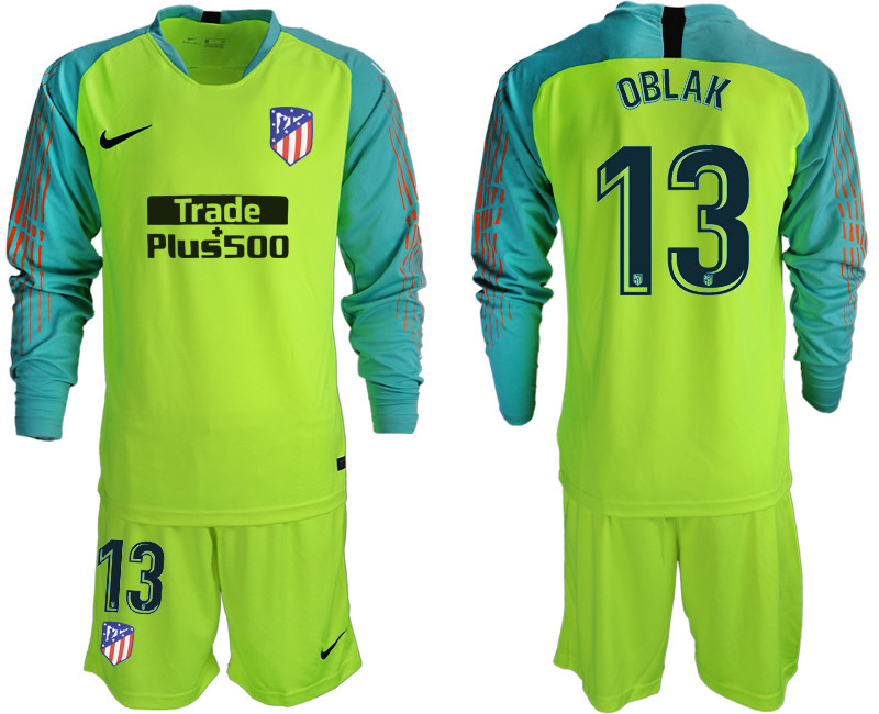 2018 19 Atletico Madrid 13 OBLAK Fluorescent Green Long Sleeve Goalkeeper Soccer Jersey