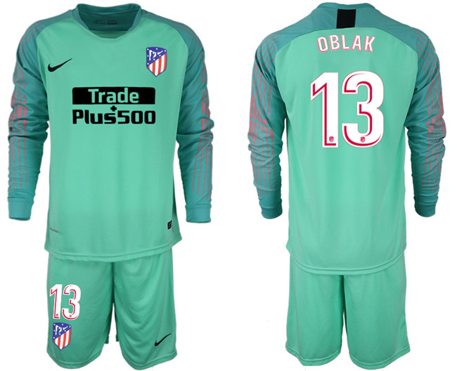 2018 19 Atletico Madrid 13 OBLAK Green Goalkeeper Long Sleeve Soccer Jersey