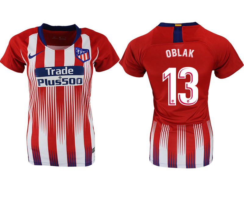 2018 19 Atletico Madrid 13 OBLAK Home Women Soccer Jersey