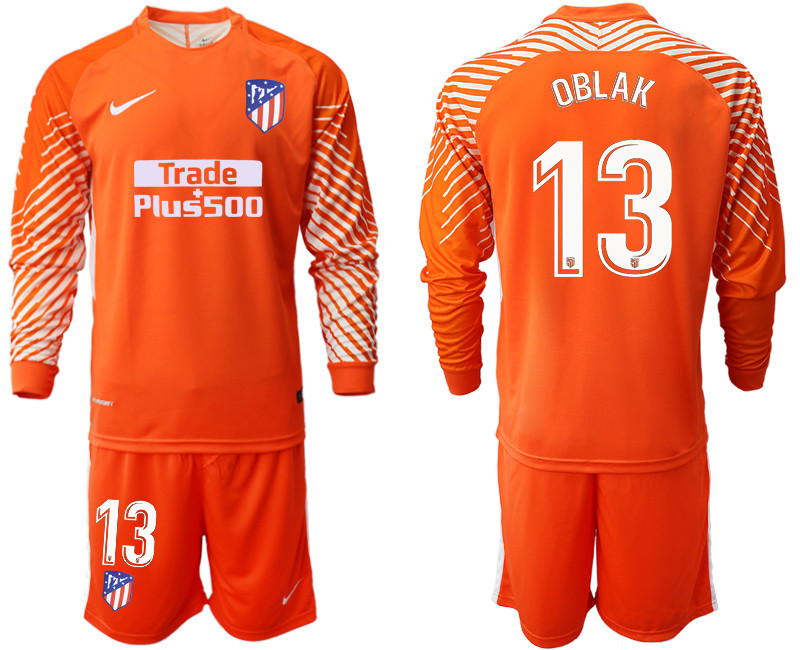 2018 19 Atletico Madrid 13 OBLAK Orange Long Sleeve Goalkeeper Soccer Jersey