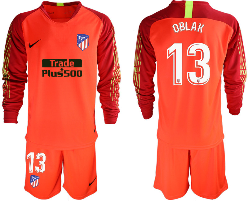 2018 19 Atletico Madrid 13 OBLAK Red Long Sleeve Goalkeeper Soccer Jersey