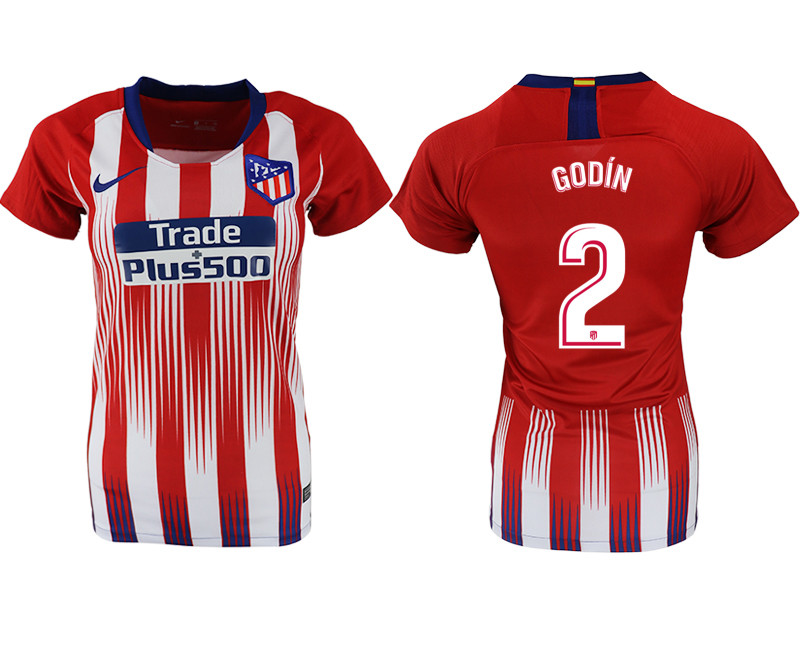 2018 19 Atletico Madrid 2 GODIN Home Women Soccer Jersey