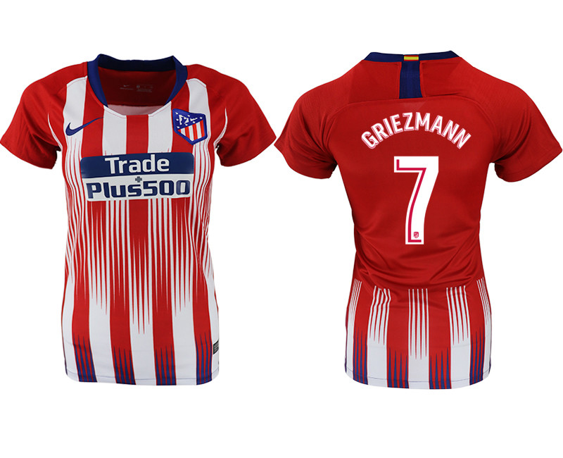 2018 19 Atletico Madrid 7 GRIEZMANN Home Women Soccer Jersey