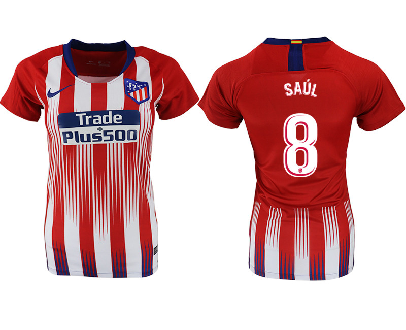 2018 19 Atletico Madrid 8 SAUL Home Women Soccer Jersey