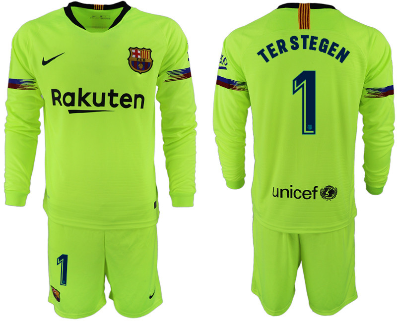 2018 19 Barcelona 1 TER STEGEN Away Long Sleeve Soccer Jersey