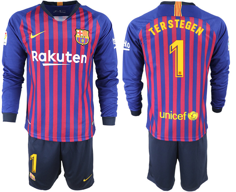 2018 19 Barcelona 1 TER STEGEN Home Long Sleeve Soccer Jersey