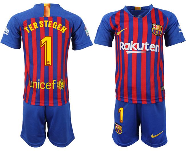 2018 19 Barcelona 1 TERSTEGEN Home Youth Soccer Jersey