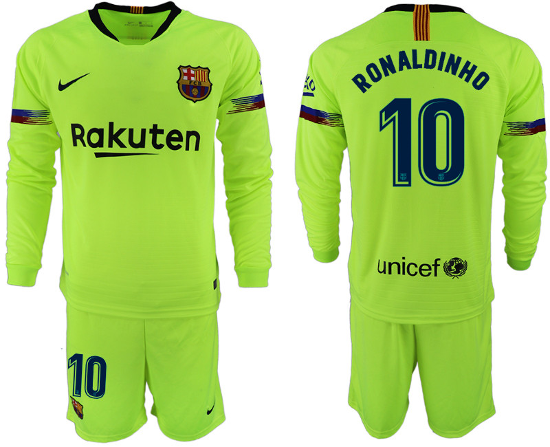 2018 19 Barcelona 10 RONALDINHO Away Long Sleeve Soccer Jersey