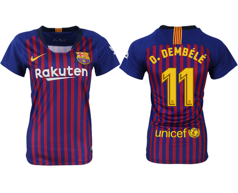 2018 19 Barcelona 11 O. DEMBELE Home Women Soccer Jersey