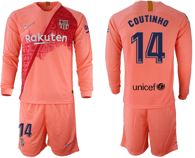 2018 19 Barcelona 14 COUTINHO Third Away Long Sleeve Soccer Jersey