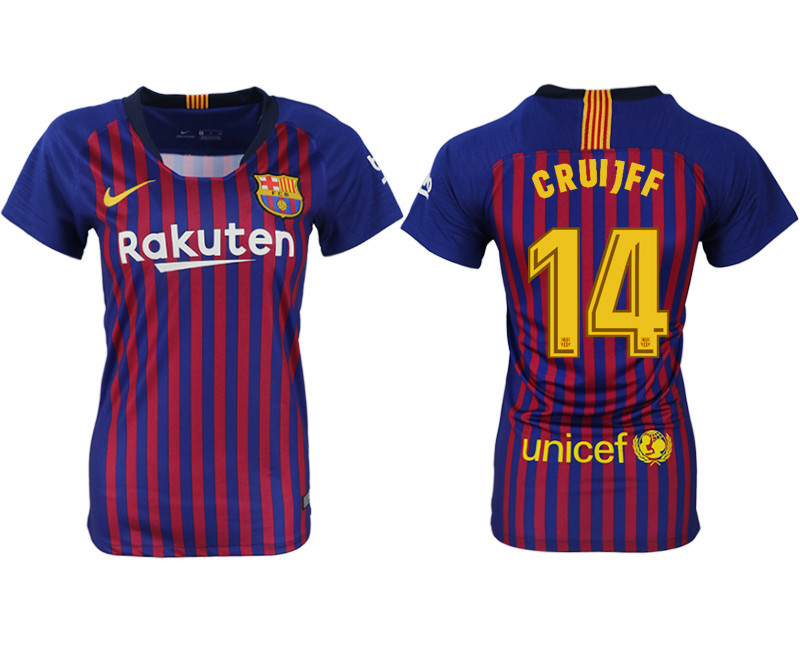 2018 19 Barcelona 14 CRUIJFF Home Women Soccer Jersey