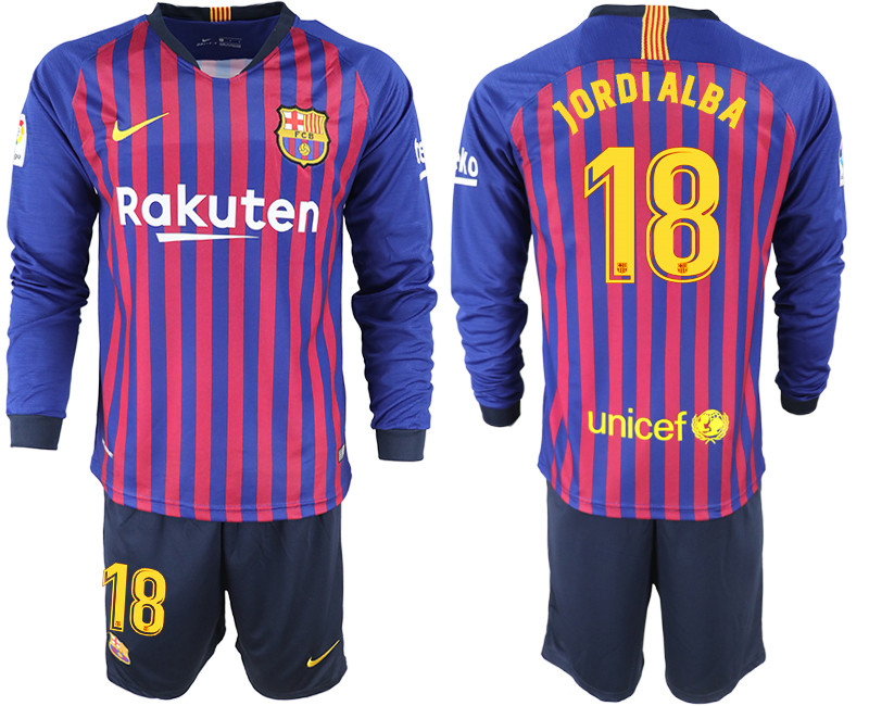 2018 19 Barcelona 18 JORDI ALBA Home Long Sleeve Soccer Jersey