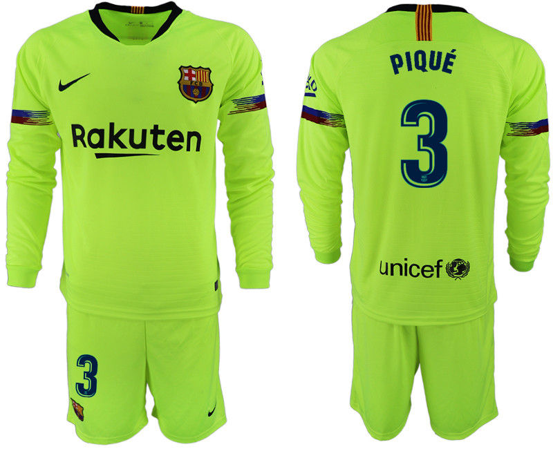 2018 19 Barcelona 3 PIQUE Away Long Sleeve Soccer Jersey