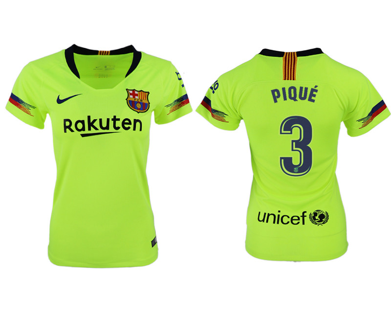 2018 19 Barcelona 3 PIQUE Away Women Soccer Jersey