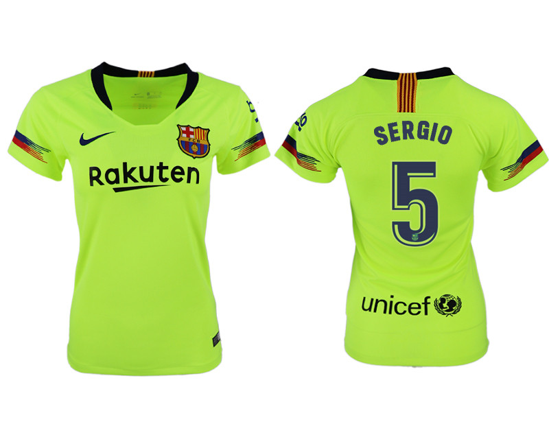 2018 19 Barcelona 5 SERGIO Away Women Soccer Jersey