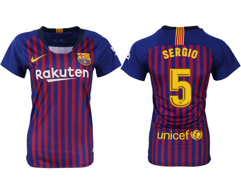 2018 19 Barcelona 5 SERGIO Home Women Soccer Jersey