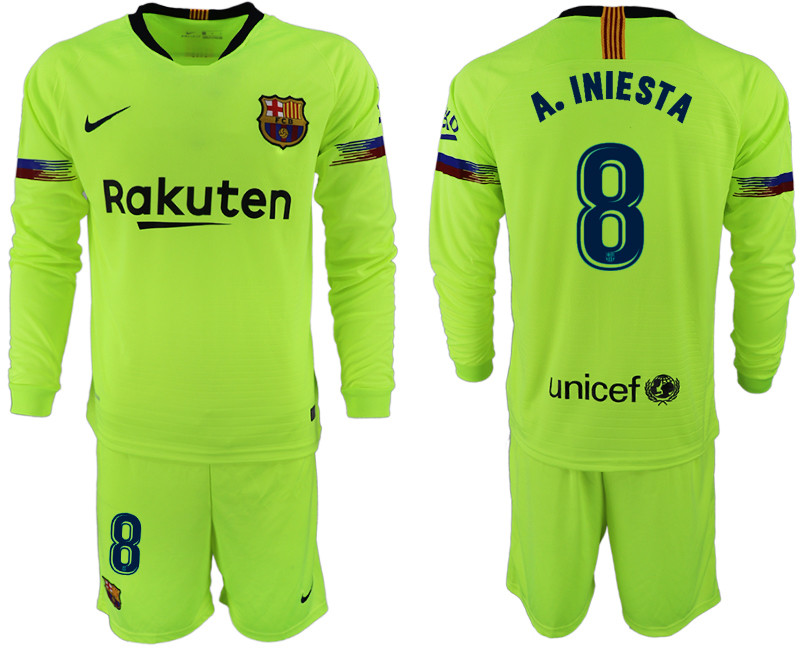 2018 19 Barcelona 8 A. INIESTA Away Long Sleeve Soccer Jersey