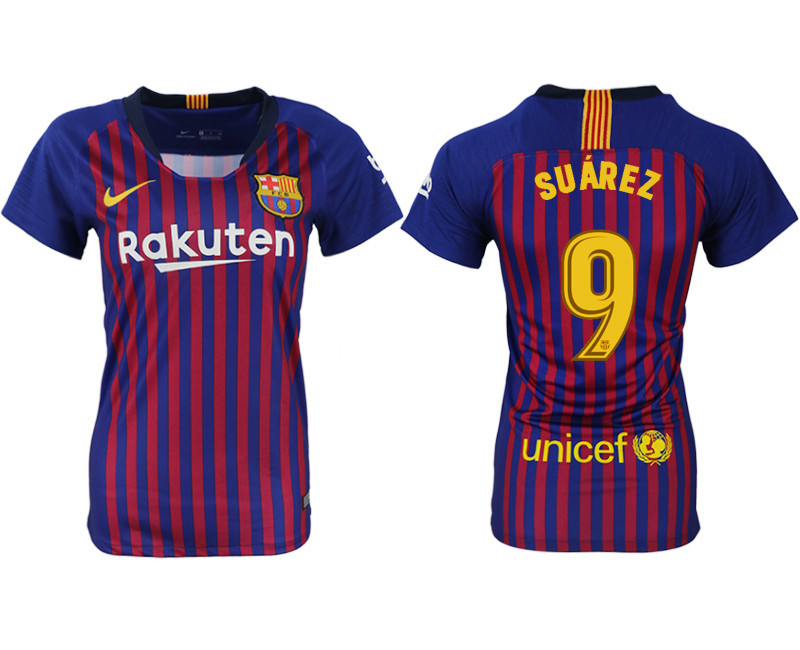 2018 19 Barcelona 9 SUAREZ Home Women Soccer Jersey