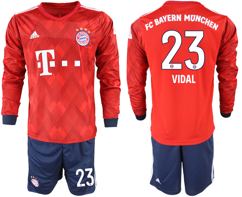 2018 19 Bayern Munich 23 VIDAL Home Long Sleeve Soccer Jersey