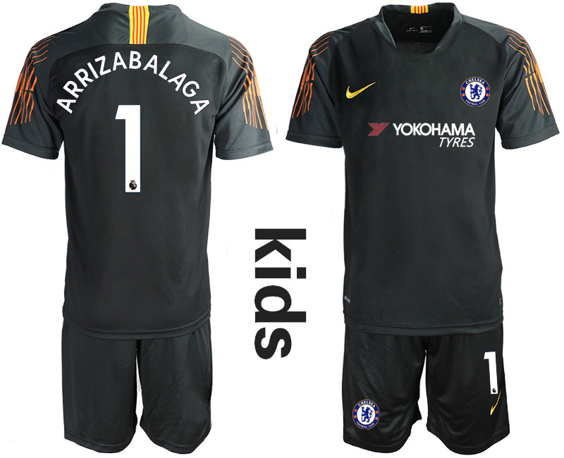 2018 19 Chelsea 1 ARRIZABALAGA Black Youth Goalkeeper Soccer Jersey