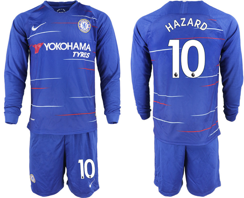 2018 19 Chelsea 10 HAZARD Home Long Sleeve Soccer Jersey