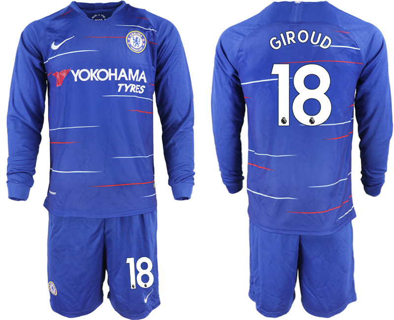 2018 19 Chelsea 18 GIROUD Home Long Sleeve Soccer Jersey