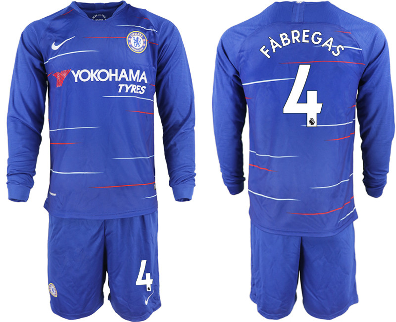 2018 19 Chelsea 4 FABREGAS Home Long Sleeve Soccer Jersey