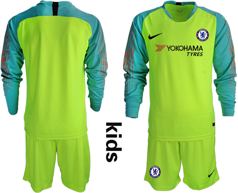 2018 19 Chelsea Fluorescent Green Youth Long Sleeve Goalkeeper Soccer Jersey